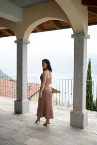 Harper Lavoir One Shoulder Silk Midi Dress in Rosé